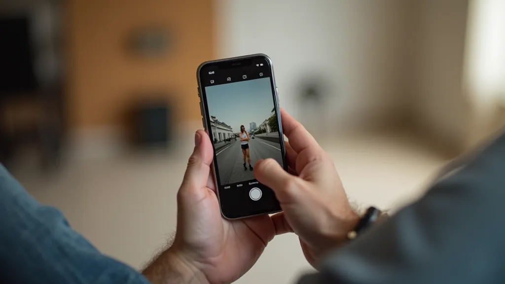 Viedtālrunis kamera detaļa, attēla apstrādes app atvērta ekrānā, dabisks gaismas efekts